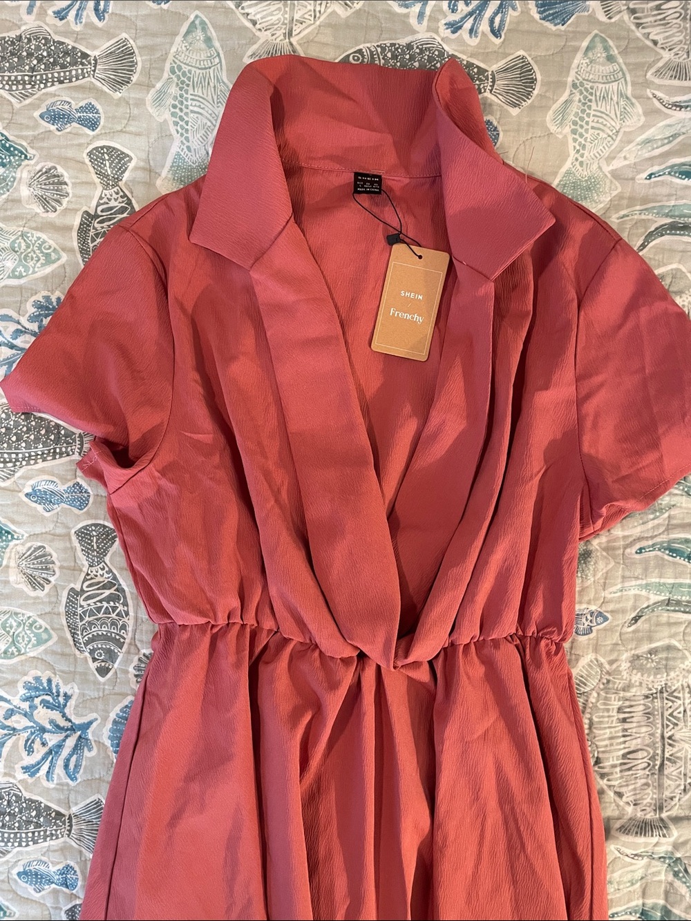 SHEIN Textured Collared Midi Dress - Rose
